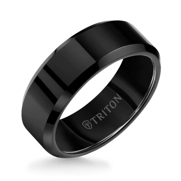 TRITON Black Tungsten Carbide Bright Finish Beveled Edge Comfort