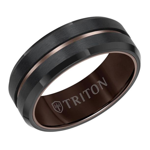 TRITON Black and Espresso Tungsten Carbide Comfort Fit Wedding Band 8mm