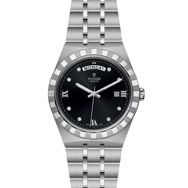 TUDOR Royal Diamond Set Black Dial Stainless Steel Watch 41mm M28600 0004 REEDS Jewelers