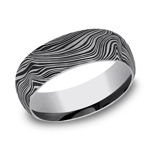 Tungsten Marble Damascus Pattern Comfort Fit Band 8mm