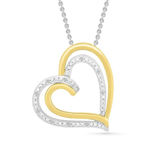 Diamond accent tilted heart online pendant in sterling silver