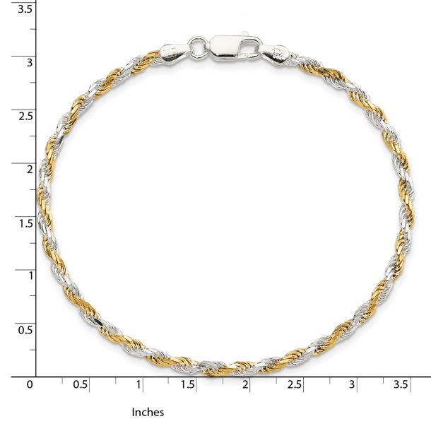 Two Tone Solid Diamond Cut Rope Chain Bracelet 2.5mm 8 Inches