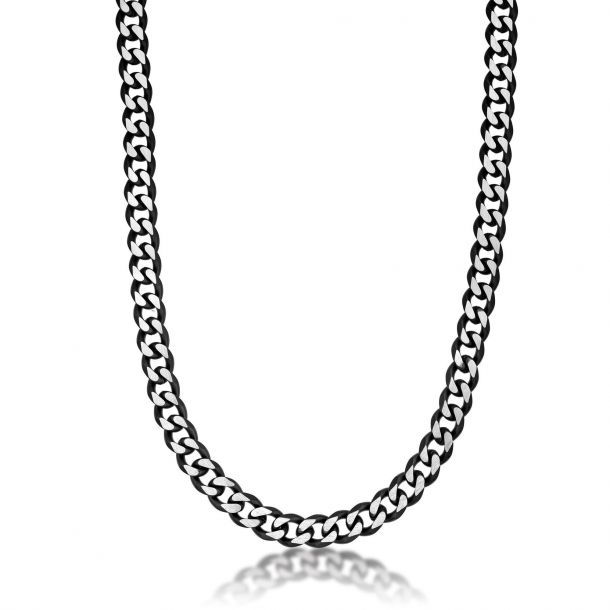 Men s Two Tone Stainless Steel with Black Ion Plating Curb Chain