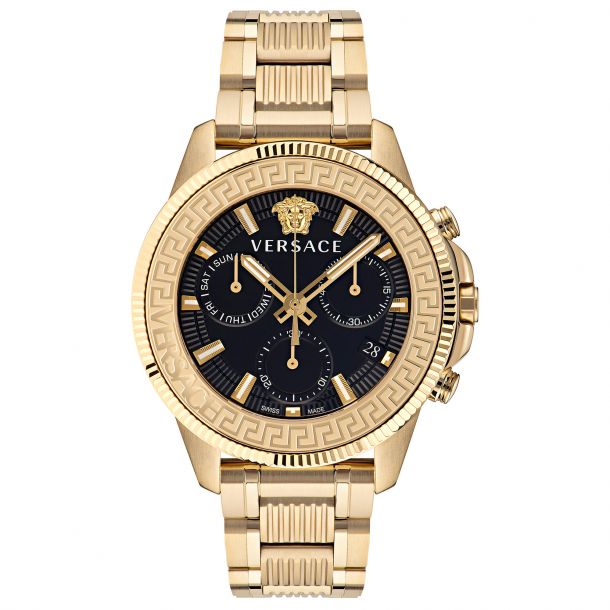 Versace Greca Action Chrono Ion-Plated Yellow Gold Bracelet Watch | 45mm |  VE3J00622 | REEDS Jewelers