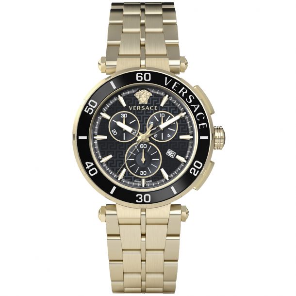 Versace Greca Chrono Ion-Plated Yellow Gold Bracelet Watch | 45mm |  VE3L00522 | REEDS Jewelers