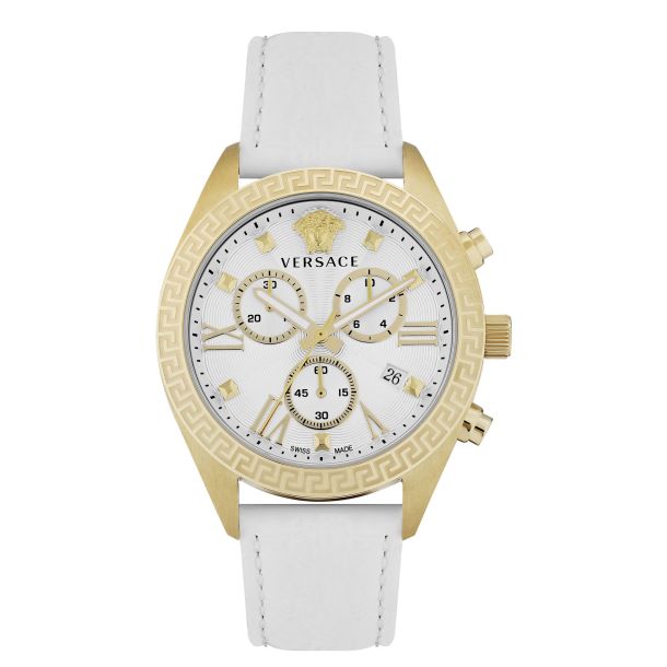 Versace Greca Chrono White Dial and White Leather Strap Watch | 40mm |  VEOX00422 | REEDS Jewelers