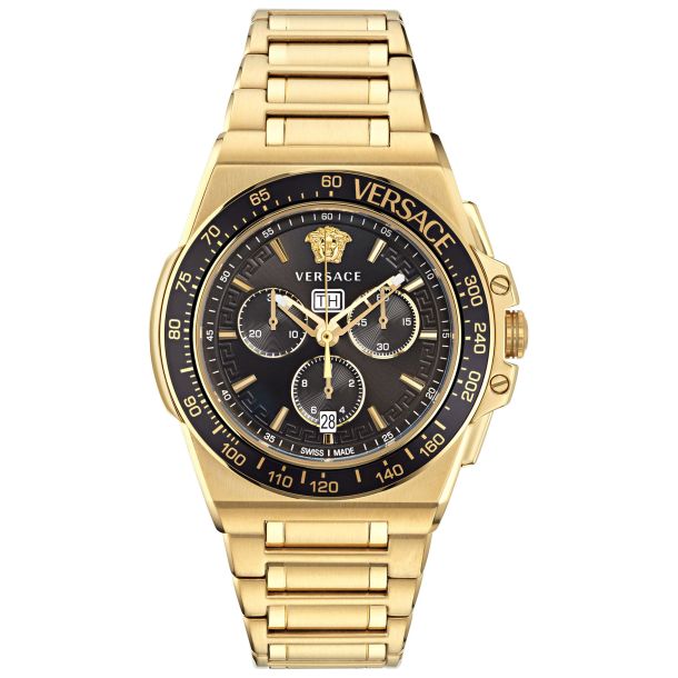 Versace Greca Extreme Chronon Black Bracelet | Jewelers | 45mm Gold REEDS Steel | Dial VE7H00623 Stainless Watch