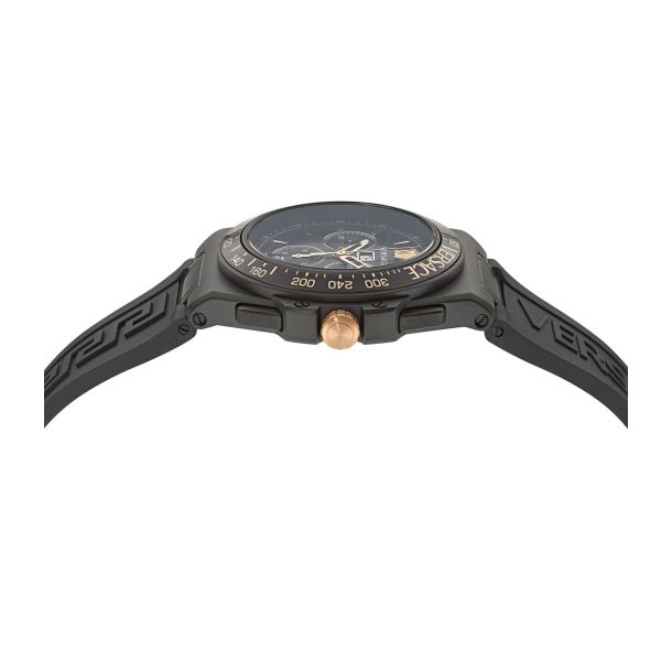 Strap Watch 45mm | VE7H00323 Black Silicone REEDS | Extreme Versace Chronon Greca Dial | Jewelers