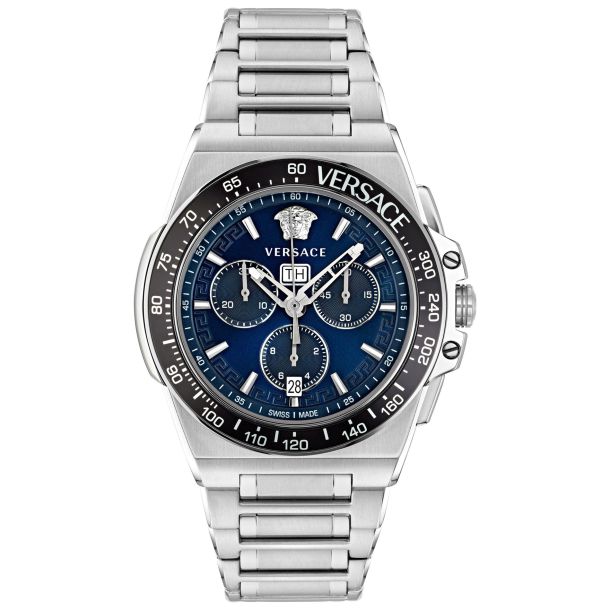 Versace Greca Extreme Chronon Blue Dial Stainless Steel Bracelet Watch |  45mm | VE7H00423 | REEDS Jewelers
