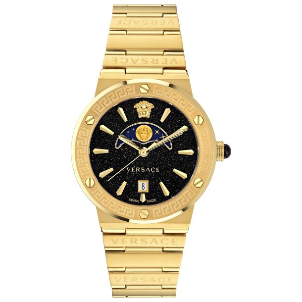 Versace Greca Logo Moon phase Black Dial Gold Stainless Steel Bracelet  Watch | 38mm | VE7G00323 | REEDS Jewelers