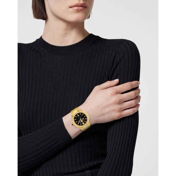 Versace Greca Logo Moon phase Black Dial Gold Stainless Steel Bracelet  Watch | 38mm | VE7G00323 | REEDS Jewelers