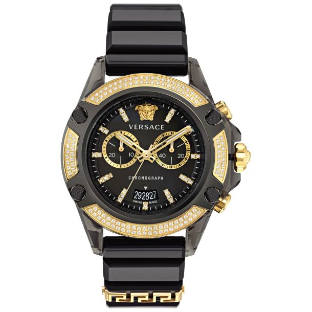 | Accent | Diamond Versace Active Black VEZ701723 Icon Silicone Watch 44mm Strap Dial Gold Jewelers REEDS |