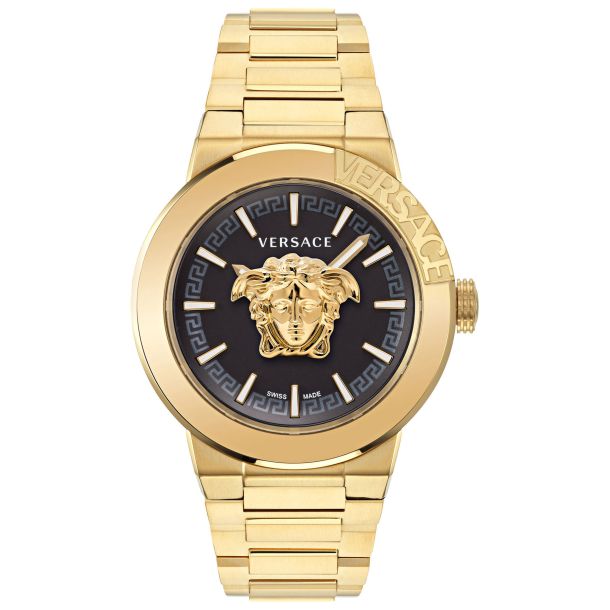 Versace Medusa Infinite Black Dial Gold Stainless Steel Bracelet Watch |  45mm | VE7E00623 | REEDS Jewelers