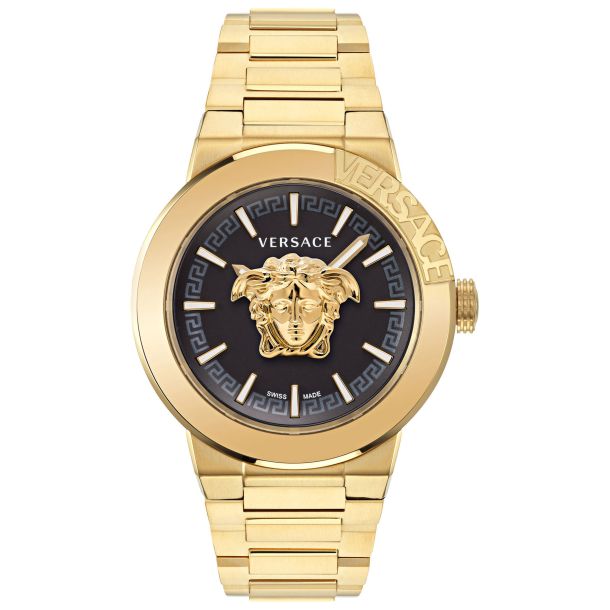 Versace Medusa Infinite Black Dial Gold Stainless Steel Bracelet Watch 45mm VE7E00623