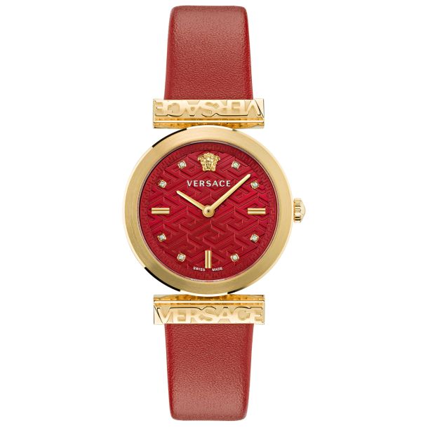 Versace Regalia Diamond Dial and Red Leather Strap Watch | 34mm ...