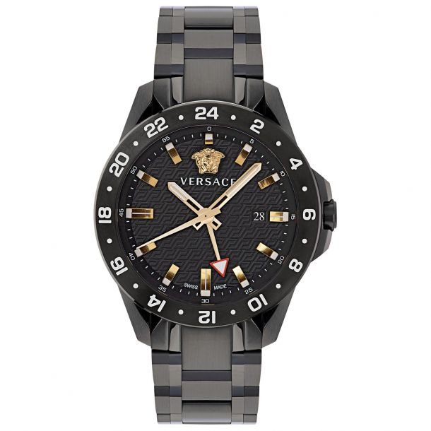 Watch Versace Bracelet 45mm | GMT Black REEDS Jewelers | Dial Guilloché Black Tech | Sport VE2W00622