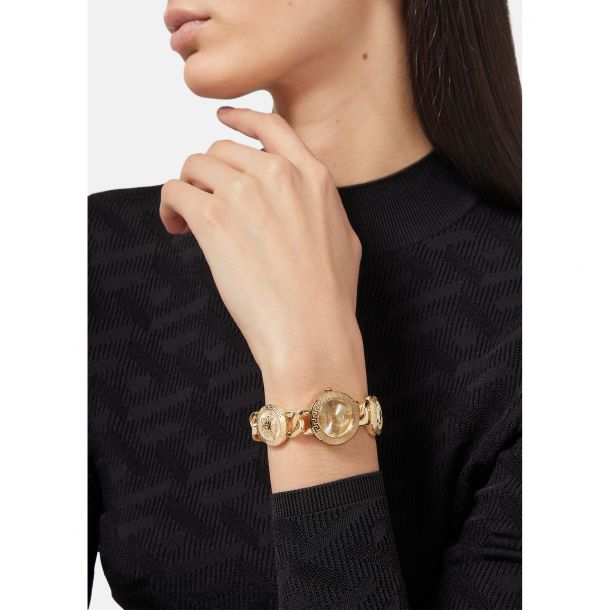 Versace Stud Icon Gold Dial and Ion-Plated Yellow Gold