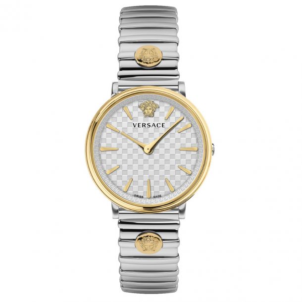 Versace V-Circle Logomania Yellow Gold Accents and Two-Tone Bracelet Watch, 38mm, VE8104922