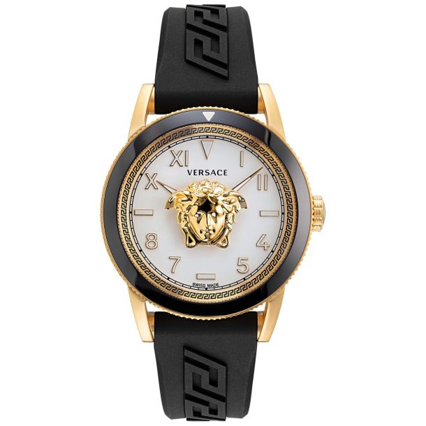 koken Ewell knop Versace V-Palazzo Silver Matte Dial Black Silicone Strap Watch | 43mm |  VE2V00222 | REEDS Jewelers