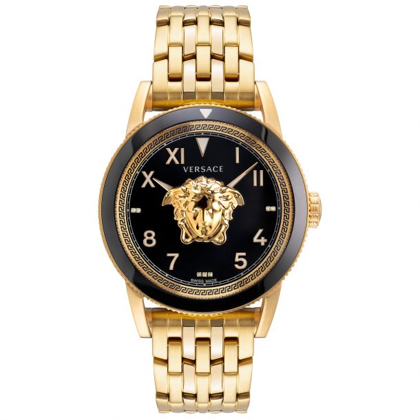Versace V Palazzo We Love Diamonds Ion Plated Yellow Gold Bracelet Watch 43mm VE2V00822