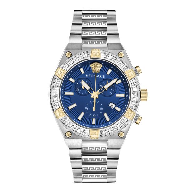 Bracelet Watch Dial | V-Sporty Blue Steel VESO00522 Versace Greca | | REEDS Jewelers 46mm Stainless