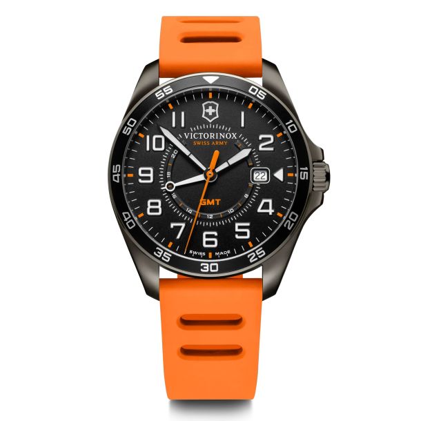 Victorinox FieldForce Sport GMT Black Dial Orange Rubber Strap