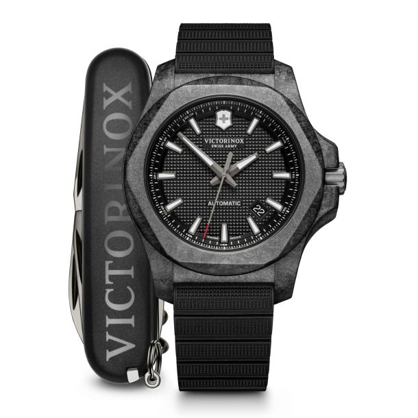 Victorinox I.N.O.X Carbon Mechanical Black Dial Black Rubber Strap Watch Set 43mm 241866 REEDS Jewelers