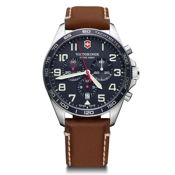 Victorinox Fieldforce Chrono Blue Dial Leather Strap Watch 42mm 241854 REEDS Jewelers