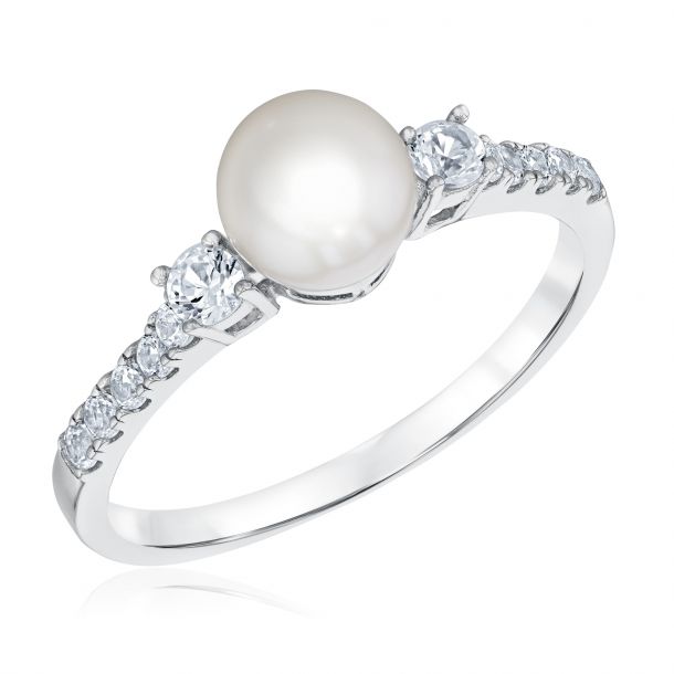 Pearl and white sapphire ring on sale