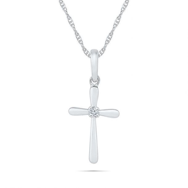Single diamond cross top necklace