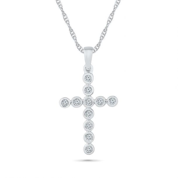 White Gold and Round Diamond Cross Pendant Necklace 1/6ctw REEDS Jewelers