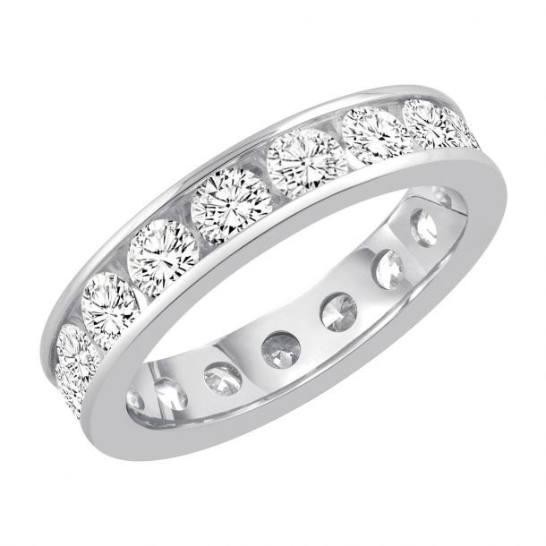 Channel Set Beaded Eternity Ring with Round Diamonds in 18k White Gold