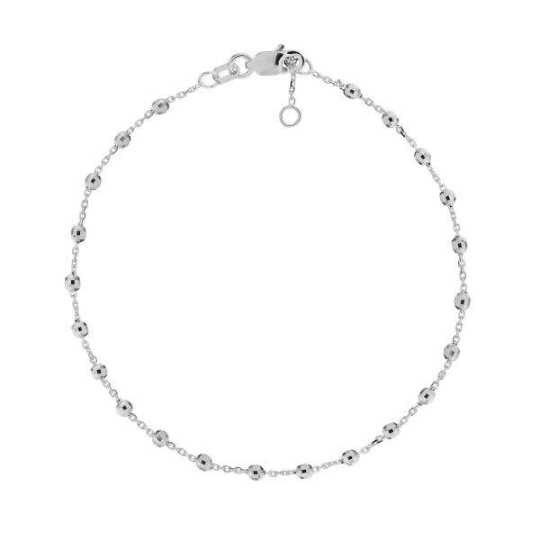 White Gold Solid Diamond-Cut Beaded Station Chain Bracelet | 7.5 Inches ...