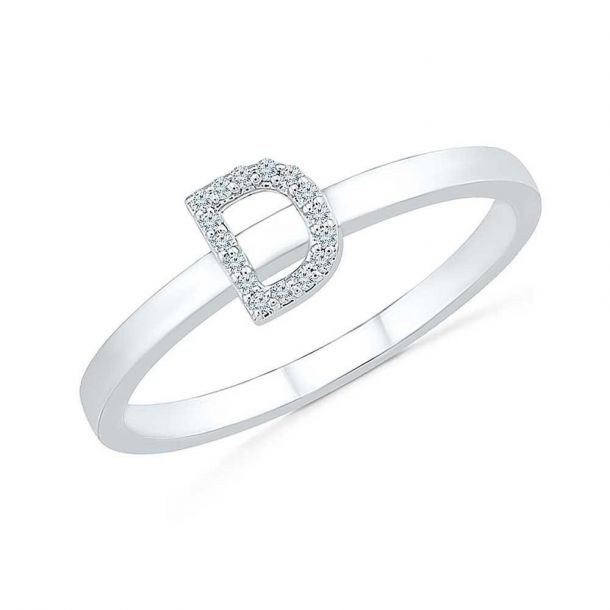 White Gold Diamond Letter D Initial Ring 1/20ctw