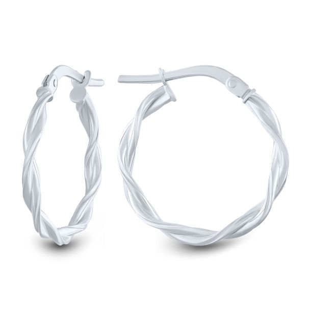 White Gold Round Twist Hoop Earrings REEDS Jewelers