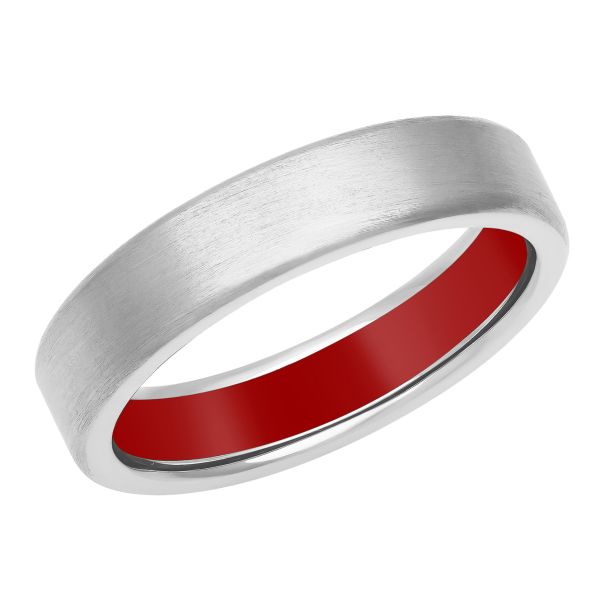 White Gold with Red Ceramic Interior Wedding Band, 5mm, Men's