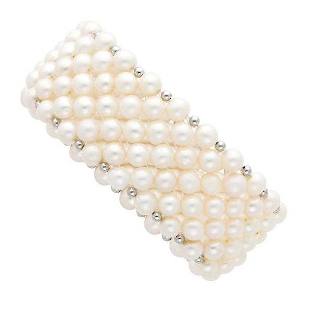 White Pearl Stretch Cuff Bracelet REEDS Jewelers