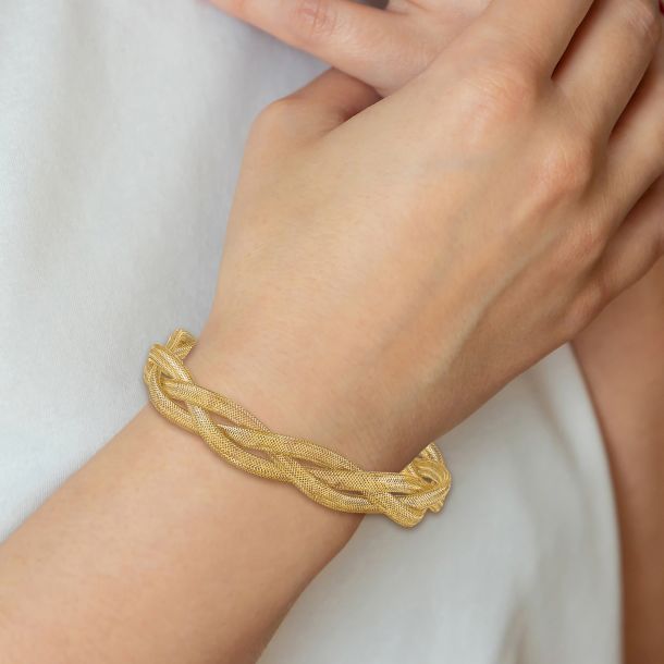 Yellow Gold Braided Mesh Stretch Adjustable Bracelet 10mm