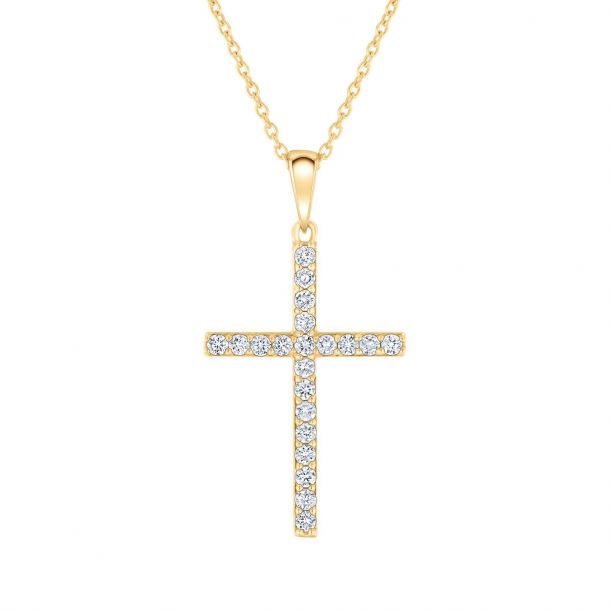 Yellow Gold Classic Diamond Cross Pendant Necklace 1/4ctw REEDS Jewelers