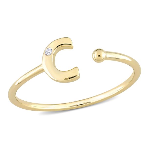 Yellow Gold Diamond Accent Initial C Open Ring