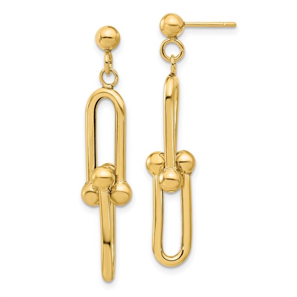 Yellow Gold Fancy Beaded Paperclip Link Dangle Earrings | 8mm ...