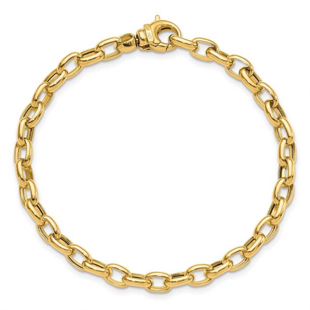 Yellow Gold Fancy Oval Link Chain Bracelet 5mm 7.5 Inches