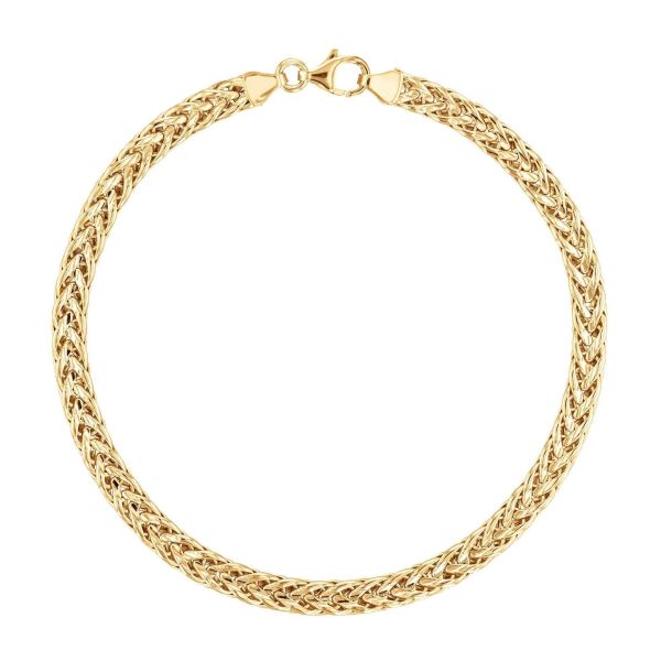 Yellow Gold Flat Wheat Chain Bracelet 4mm 7.5 Inches REEDS Jewelers