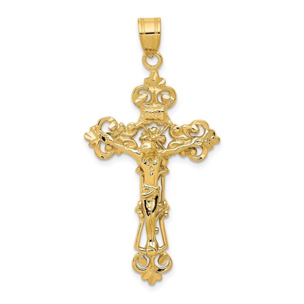 Yellow Gold Fleur De Lis Crucifix Pendant REEDS Jewelers