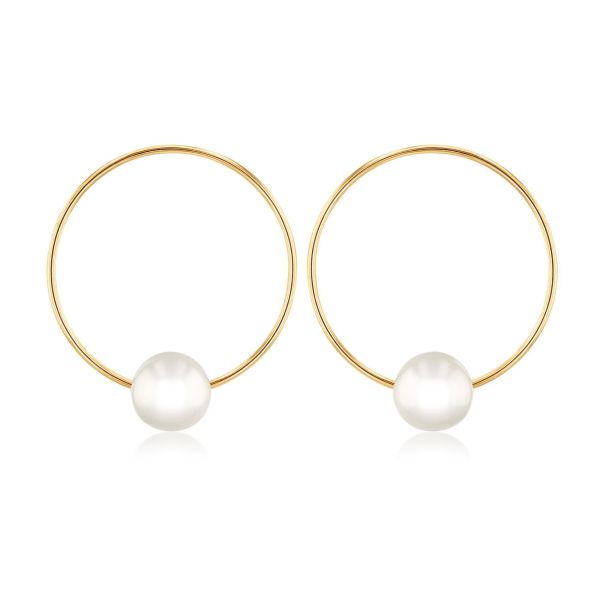 Yellow Gold Freshwater Cultured Pearl Front Facing Hoop Earrings REEDS Jewelers