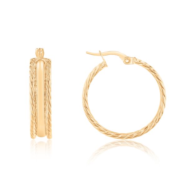 Yellow Gold Rope Edge Hoop Earrings REEDS Jewelers
