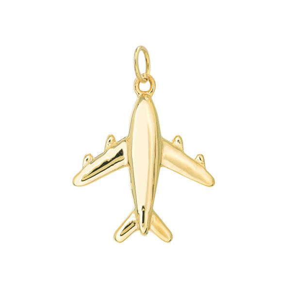 Yellow Gold Semi-Solid Airplane Pendant, 11mm
