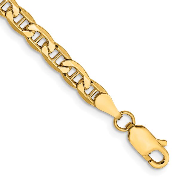 Yellow Gold Semi-Solid Anchor Chain Bracelet, 4mm