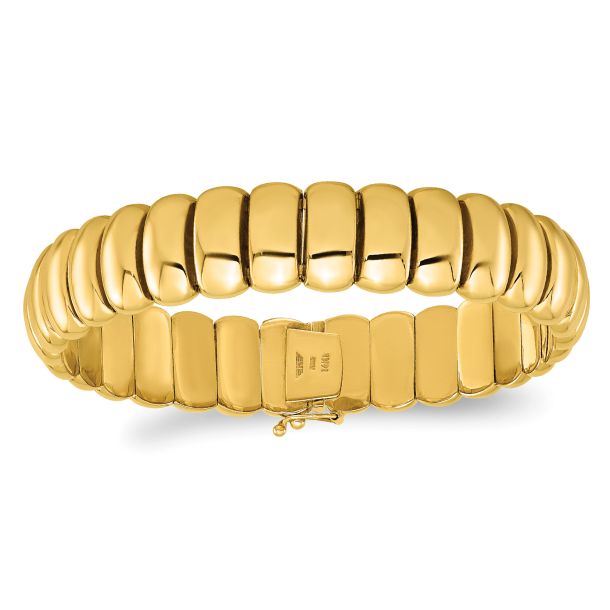 Yellow Gold Semi Solid Band Link Omega Chain Bracelet 13.5mm