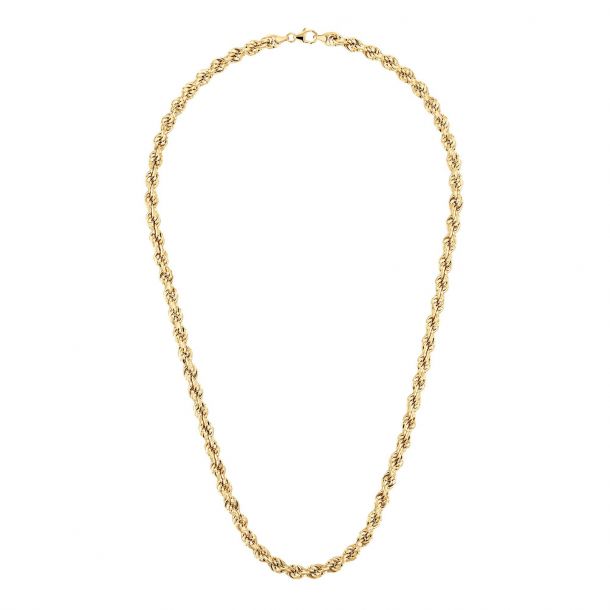 Yellow Gold Semi-Solid Rope Chain Necklace 6mm, 22 Inches